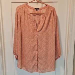 NYDJ Pintuck Blouse Peach Floral 1X